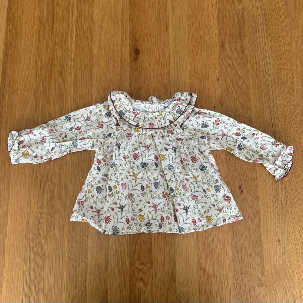 Tartine et Chocolat Red and White Floral Blouse with Peter Pan Collar